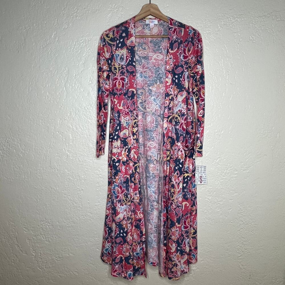 LulaRoe Women's Sarah Linen‎ Blend Duster Paisley Floral Open Front Small NWT